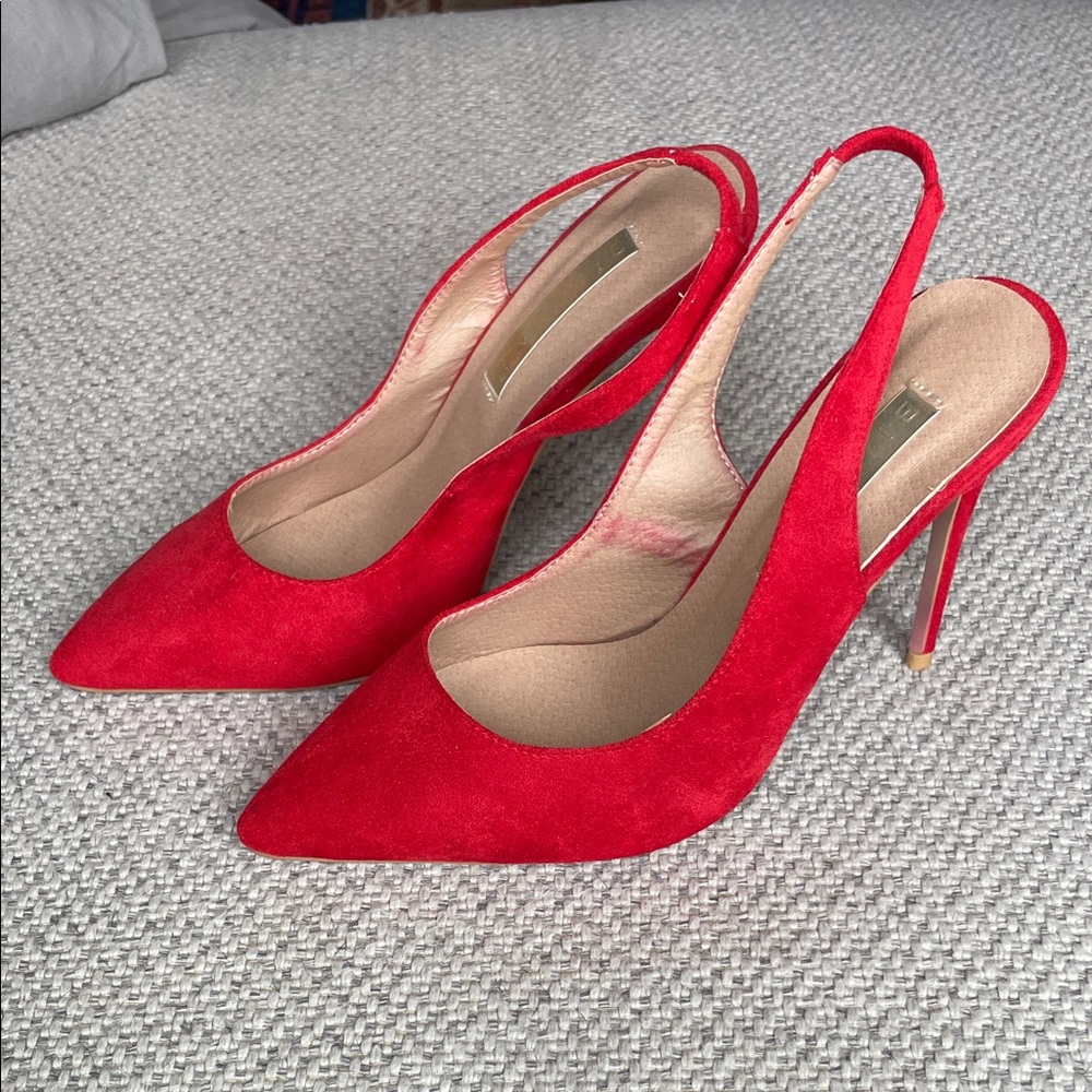 Billini Red Suede Pointed Slingback Heels